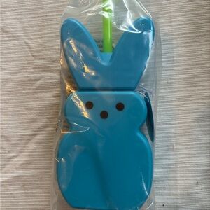 NWT Blue Bunny Shaped Water Bottle with straw- PEEPS! Easter bottle